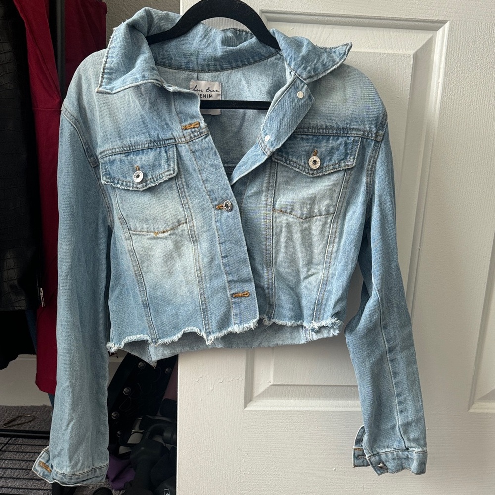 Love Tree Light Blue Distressed Denim Jacket